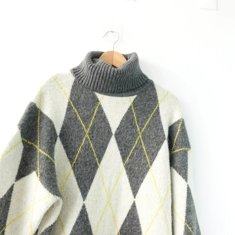 PRINGLE OF SCOTLAND x H&M Sweater Small Argyle Scottish Wool Roll Oversize Tunic - Picture 8 of 13